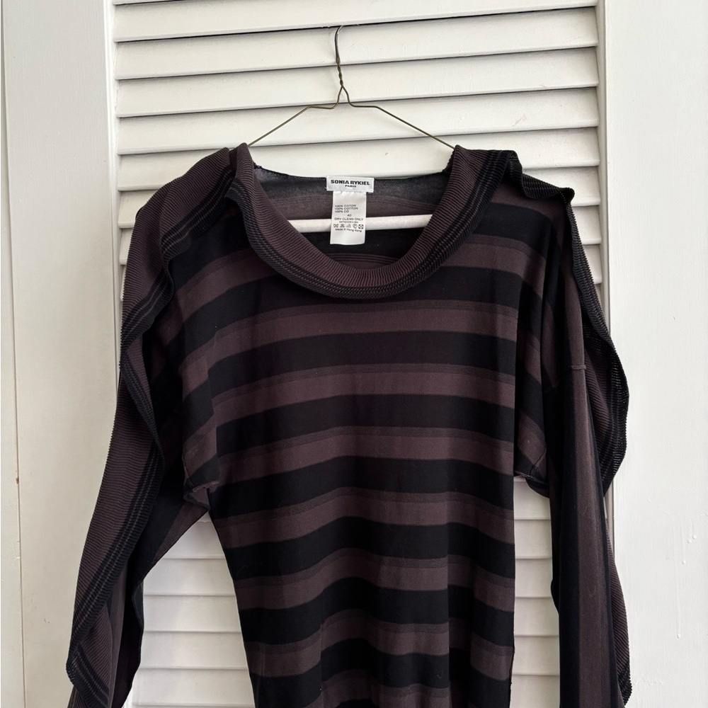 Sonia Rykiel Black and Gray Striped Ruffle Sweatshirt/long sleeved shirt